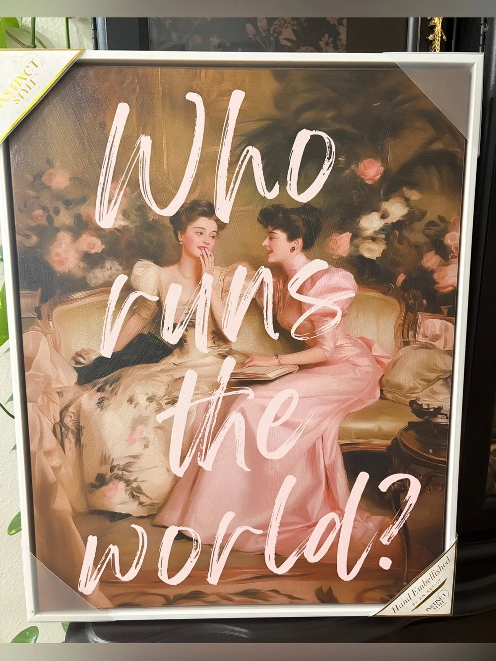 Vintage Portrait Wall art framed - Who Runs the World?' - 20” x 16”